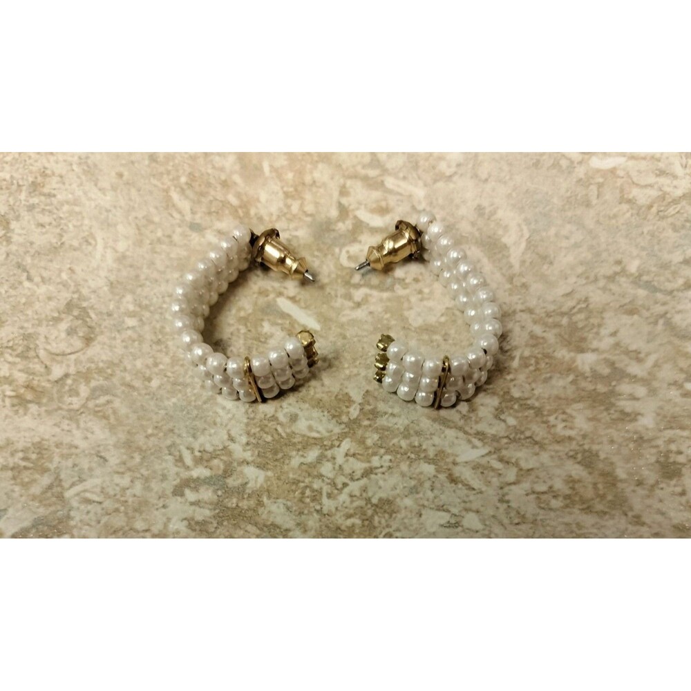 Napier White Faux Pearl Earrings Gold Tone Accents Fashion Jewelry J Hook Design